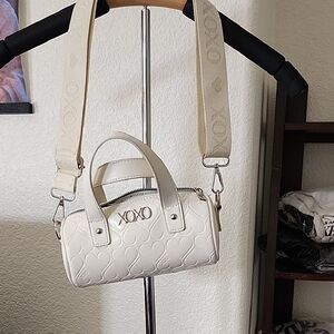 XOXO Cream Heart-Embossed Mini Crossbody Satchel with Adjustable Strap